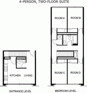Typical 4 Bedroom, Two Floor Suite